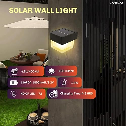Image of Homehop Solar Light Outdoor Home Garden Wall 36 LED Automatic Night Lamp | Solar Wall Light Wireless Waterproof Decoration For Balcony, Courtyard and Porch, Pathway 3color Modes(ABS,1800mAh,Pack of 2)