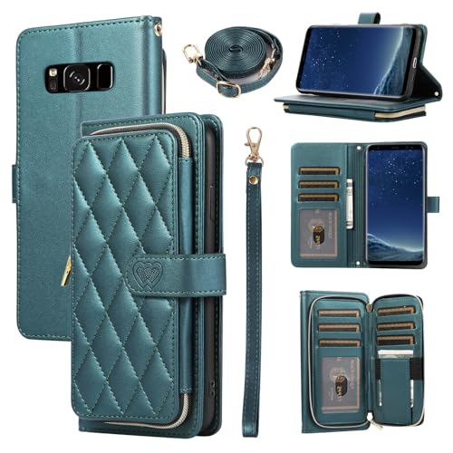 Étui pour Samsung S8 antichoc avec bandoulière et fermeture éclair anti-perte cartes