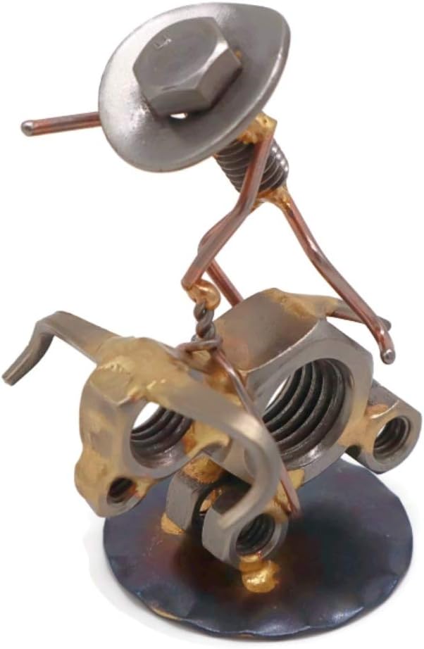 Bull Rider Collectible Handmade Metal Art Figurine, Desk Accessories, Trophy, Boss Gift, Home Office Décor, Rodeo