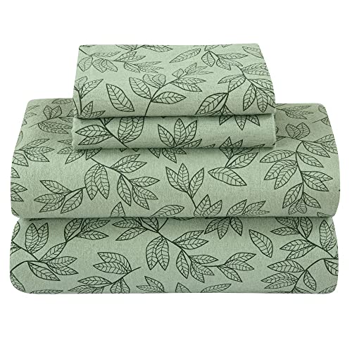 Lamanni Cvc Flannel Sheet Set - Soft, Warm, Moisture Wicking - Bedding Set (Grey Small Leaves, Queen) #TOP3