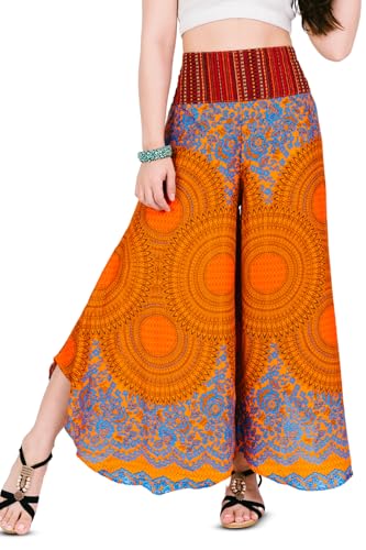 YOUR COZY Summer Outfits for Women Rayon Wide Leg Pants Palazzo Pants with Cotton Knitting Hill Tribe Decoration (Orange Sunflower_S) YOUR COZY Summer Outfits for Women Rayon Wide Leg Pants Palazzo Pants with Cotton Knitting Hill Tribe Decoration (Orange Sunflower_S)