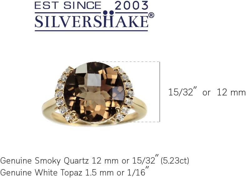 Silvershake 5.23ct. Natural Smoky Quartz and White Topaz 14K Yellow Gold Plated 925 Sterling Silver Cocktail Ring