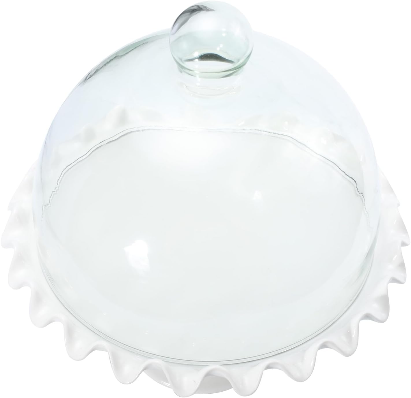 Glass Cake Dome Cover with Ceramic Plate 10-inch Food Display Dustproof Lid Lead-free Glass Cover for Kitchen Serving and Party Presentation