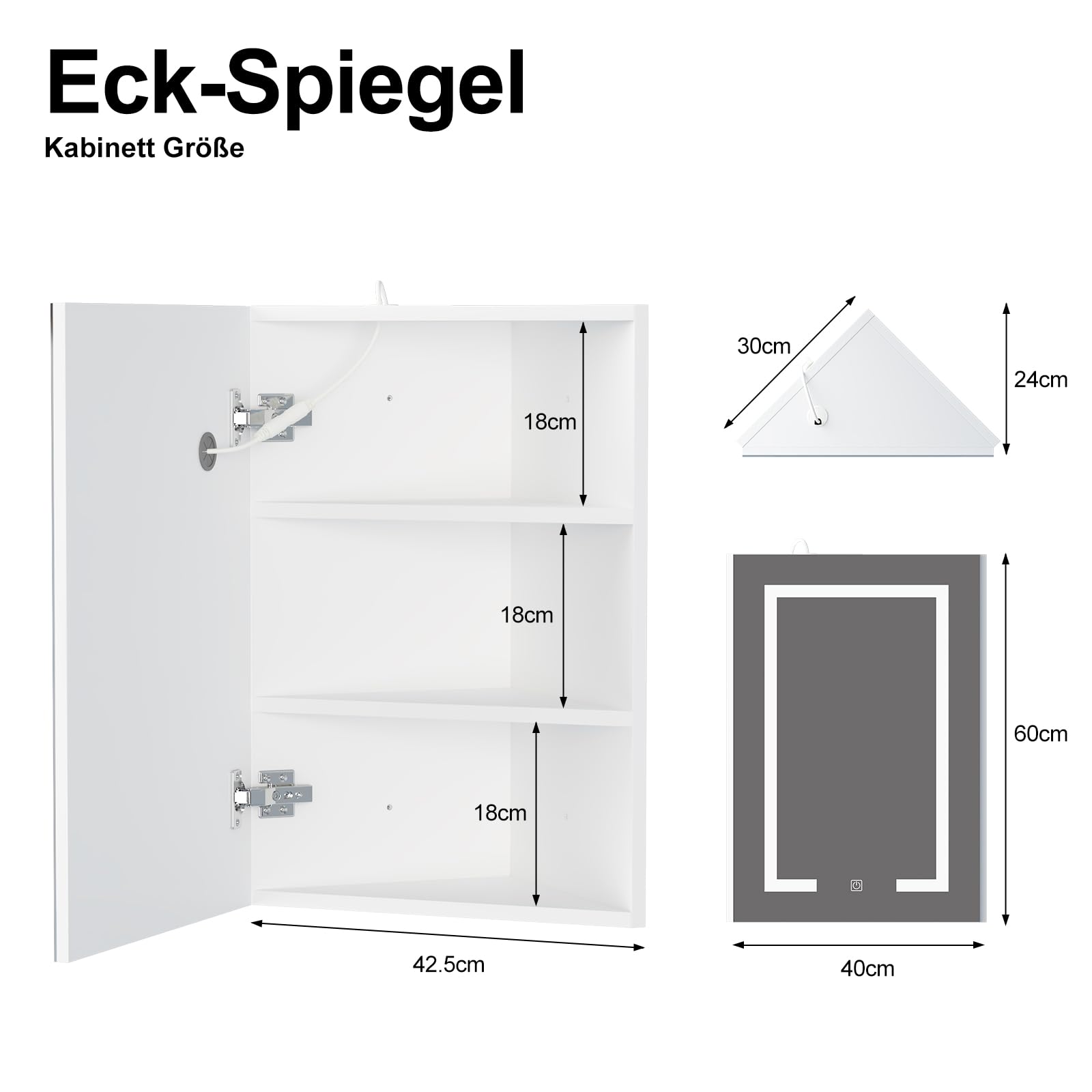 Spiegelschrank bad mit Beleuchtung für Ecke, Eckspiegelschrank Eckschrank