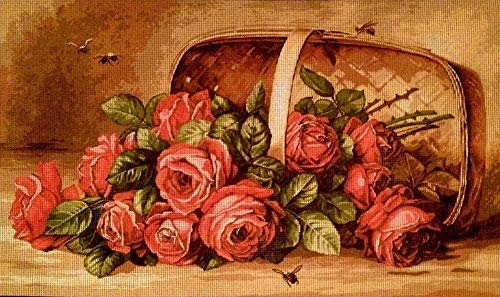 Kit de broderie tapisserie 50x30cm panier rose rouge point de croix DIY