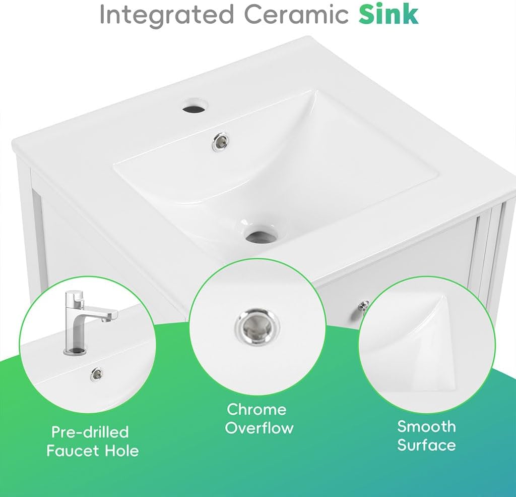 20" Bathroom Vanity Cabinet, Modern Freestanding Bathroom White Small Bathroom Storage Cabinet with Sink Combo and Adjustable Shelve for Small Space (20"× 18"×34")