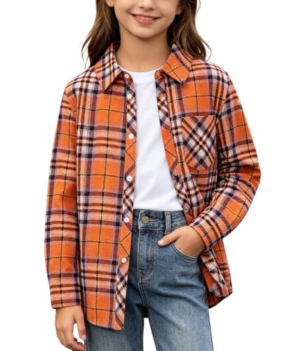 Image of SANGTREE Women and Girls Long Sleeve Flannel Casual Button Down Plaid Shirt
