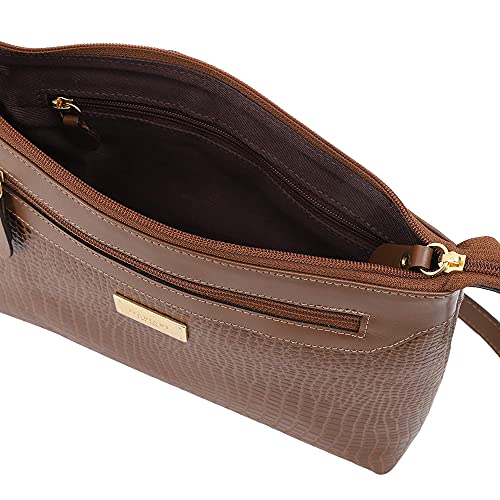 Bolsa Feminina Couro Legítimo Lezard Transversal Fechamento Zíper 2193 (Havana)