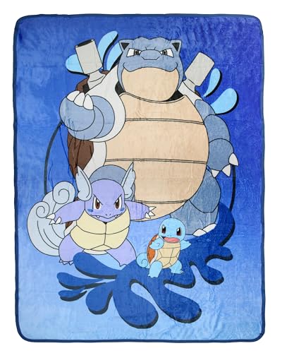 Pokemon Squirtle Evolutions Wartortle Blastoise Throw Blanket - 46 x 60 Cozy Soft Fleece Throw Blanket for Bed Couch