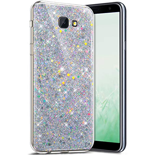 Robinsoni Case Compatible with Samsung Galaxy J4 Plus 2018 Cover Flexible Samsung Galaxy J4 Plus 2018 Case Silicone Bling Case Soft Silicone TPU Case Gel Rubber Cover Sparkle Ultra Thin Cover, Silver