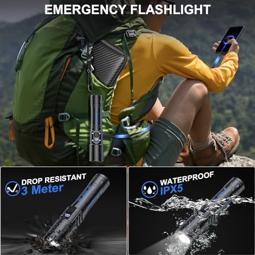 Image of Banral Flashlights High Lumens Rechargeable - Super Bright Tactical LED Flash Light, Dimmable&Memory Function Powerful Waterproof Flashlight for Camping,6 Modes,Zoomable,LCD Display (2, Black)