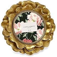Laura Ashley 4x4 Gold Round Resin Ornate Flower Design Picture Frame with Beaded Border, for Tabletop and Wall Display, Floral Home Decor Gold