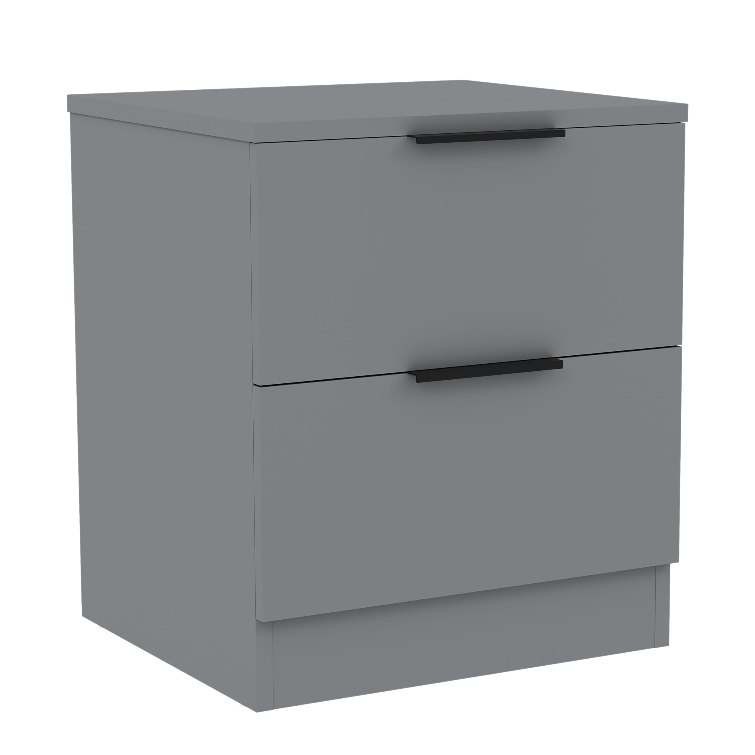 Vida Designs Trega - Comodino a 2 cassetti grigio – Comodino compatto salvaspazio – 41 x 39 x 28 cm – legno ingegnerizzato – cassetti scorrevoli, maniglie nere moderne – ideale per camera da letto e