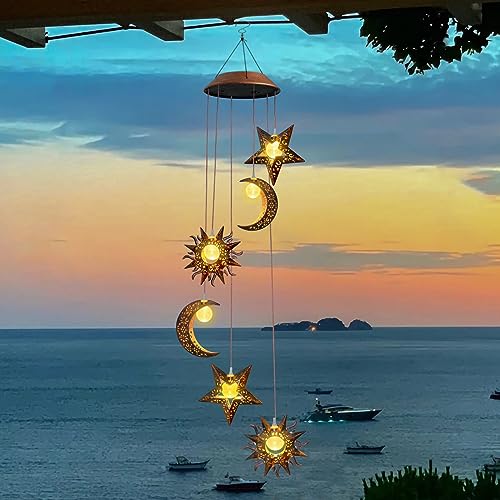 Solar Wind Chimes for Outdoor Lights Sun Moon Star for...
