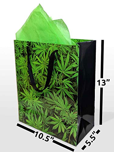 Gift Bag with Tissue, Large Size, Marijuana Bud and Leaves Print, with Cotton Handles, for Christmas, Holiday, Birthday, Wedding, Bachelor, and Bachelorette Occasions - Image 5