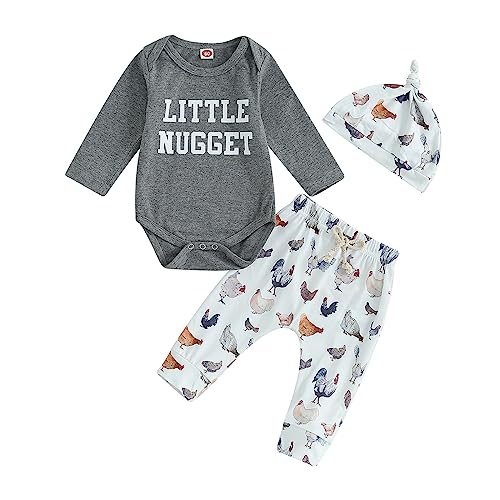 Image of Twopumpkin Infant Baby Boy Farm Letter Bodysuit Romper and Long Pants Newborn Coming Home Outfit Cute Clothes Sets with Hat