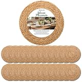 13 Inch Round Woven Placemats Set of 24, Boho Farmhouse Rustic Rattan Wicker Braided...