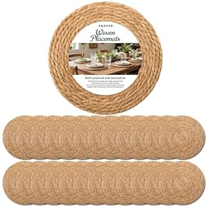 13 Inch Round Woven Placemats Set of 24, Boho Farmhouse Rustic Rattan Wicker Braided Chargers for Dining Table, Water Hyacinth Jute Place Mats for Dinner Plates, Outdoor Patio & Wedding Decor
