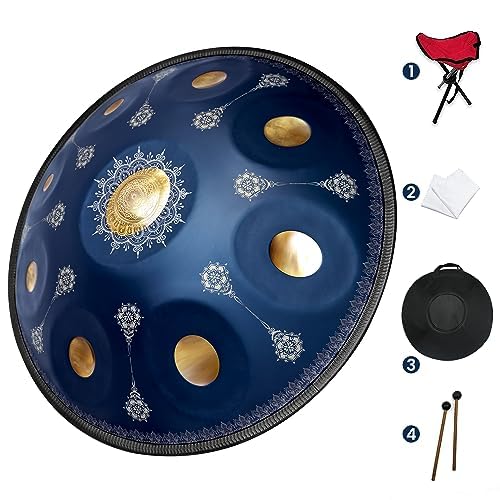 GLADFRESIT Handpan 22-inch 9 notes Palace Blue tuned to 432Hz comes with a handpan backpack stand two mallets and cleaning cloth. (Hofblau)