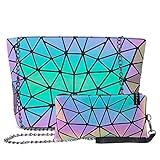 Holographic Geometric Tote Handbag Purse for Women girl Luminous Backpack Purse and tote bag set Crossybody Lady Purse (Crossbody bag+Handpurse)