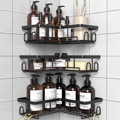 Diwoker Duschablage Ohne Bohren Ecke - Rostfreier Duschregal Badezimmer Organizer Shampoo Halterung für Dusche (Schwarz - 3 Stück)
