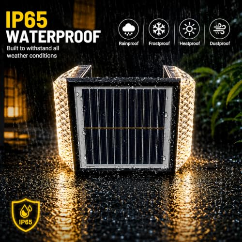 Image of XERGY 2W Solar Powered Outdoor LED Wall Light | Auto ON /Off Dusk to Dawn | 2 Warm White Lighting Mode | Unique Shadow Pattern | 1200mAh Battery | Waterproof for Garden, Gate, Balcony & Exterior Decor