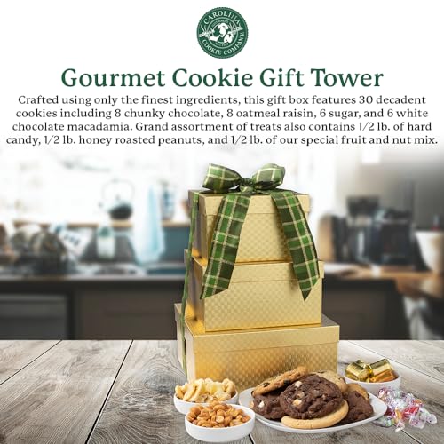 Fresh Baked Gourmet Cookie Gift Tower by Carolina Cookie Company, Cookie Gifts, Handmade to Order, No Preservatives, Never Frozen, Shipped & Delivered, Assorted Cookies for Christmas, Birthdays, Gift-Giving, Corporate Gift, Fresh Cookie Delivery: 30 Count - Image 3
