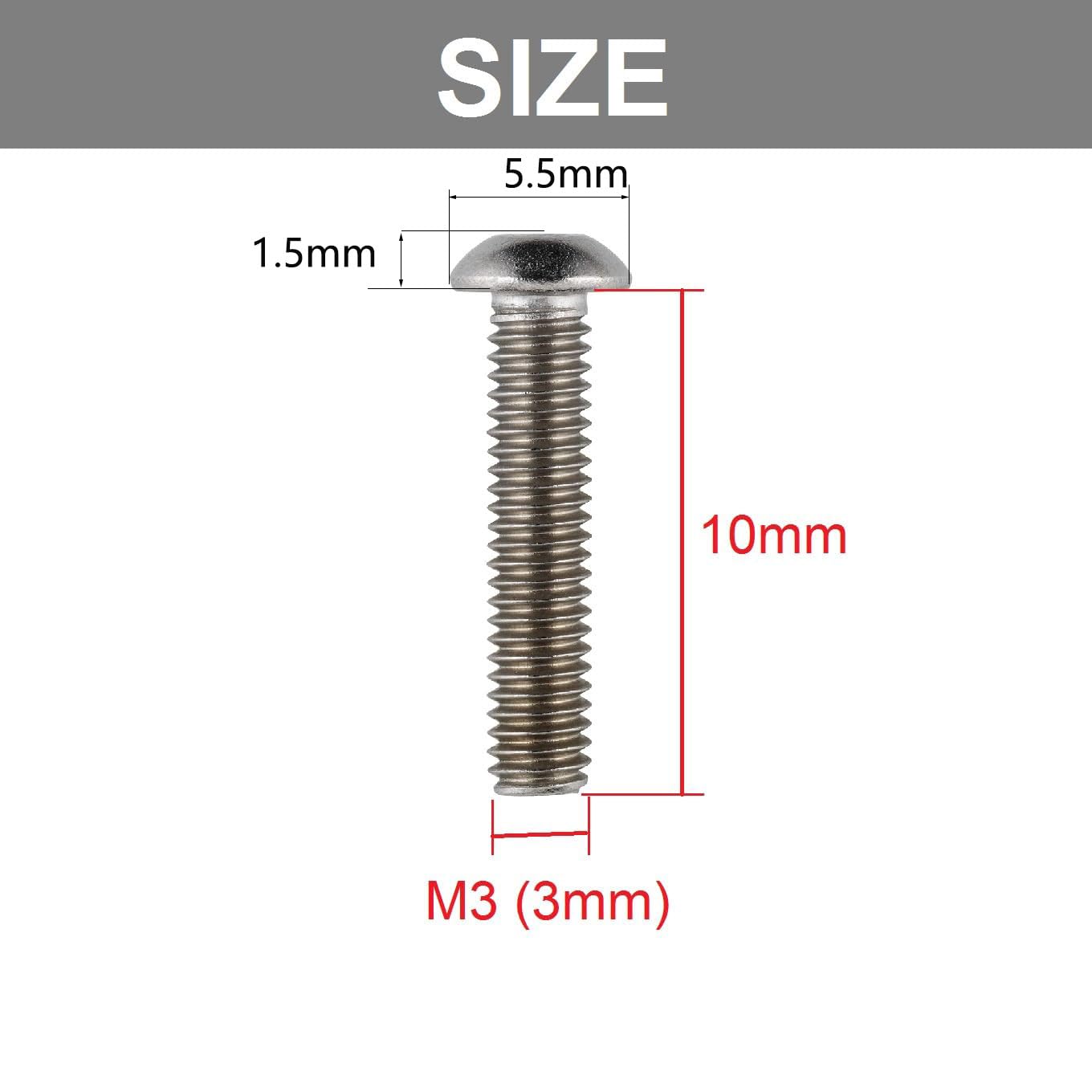 TA-VIGOR 120Pcs M3 x 10mm 304 Stainless Steel Button Head Hex Socket Cap Screws - Image 2