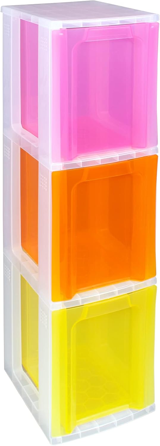 Really Useful 3x11.5L Plastic Storage Tower with Drawers Clear/Rainbow