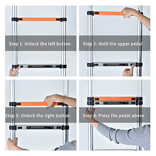 Telescoping Ladder Extension Multi-Purpose 18.5 FT Aluminum Foldable Industrial Compact Loft Ladder Household Daily or Emergency Use Portable Extendable Step Ladders 330 lb Large Loading Capacity