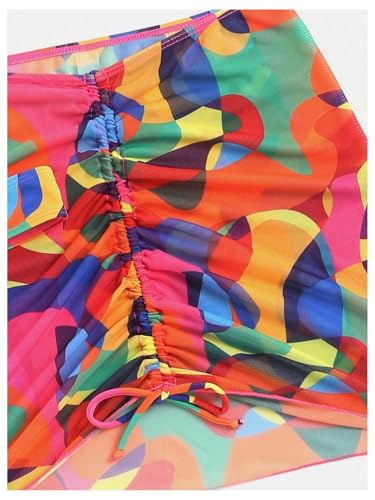 Image of RoseSeek Women's 4 Piece Polka Dots Bathing Suits Cover Up Skirt & Bandana | Halter Bikini Sets, Sexy Bathing Suit, Beach Skirt, Leopard, Paisley, Tropical, Summer