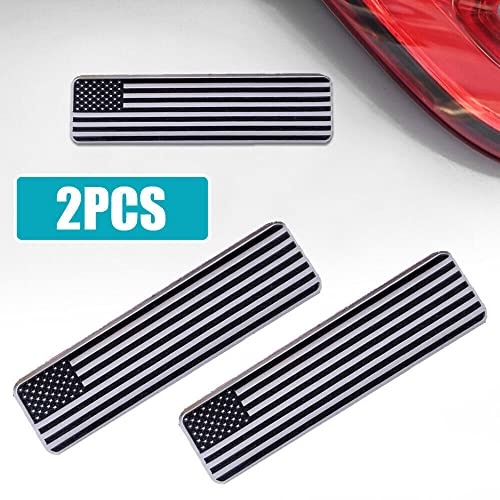 Image of Generic 2X US USA American Flag Metal Car Trunk Emblem Fender Badge Sticker Car Truck Decal, Chrome Black, Universal Fit, Vehicle Specific Fit