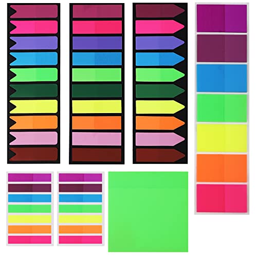1070 Stücke Transparente Haftnotizen Sticky Notes, 7 Set Bunt Klebezettel Haftstreifen Book Tabs Notizzettel, Selbstklebende Heftstreifen Schreibbar zum Markieren Hervorheben von Seiten