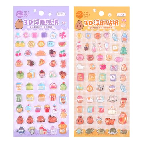 Image of Girl's 3D Cute Japanese Puff Sticker, 100+ Kawaii Dessert and Animal Mini Puffy Stickers, for DIY Scrapbooks Planner Journals Laptops Phone Case Decoration Gifts Rewards, Cream Cheese
