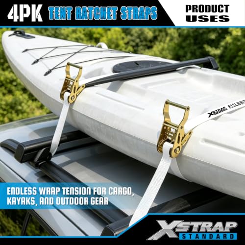 XSTRAP STANDARD 4PK 1" × 10FT Ratchet Tie Down White Tent Securing Straps by XSTRAP STANDARD - Used condition - Image 2