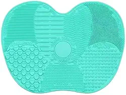 Tapete de limpeza de pincel de maquiagem em forma de maçã de silicone, verde, multitextura, pincel de limpeza cosmético com ventosa