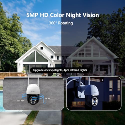 REIGY 5MP Outdoor CCTV Camera System Pre-installed 1TB Hard Drive, WIFI Security Cameras Set with 16CH NVR+4X 360° PT Cam Support 2-Way Audio,Remote View, Color Night Vision,Motion Detection