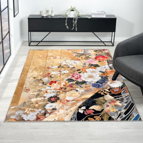 Image of ishro home Premium Carpet for Hall | Rugs for Living Room | Love at First Sight Carpet | Anti-Skid | Machine Washable | Non-Shedding|Non- Fading| (Aurelia Petals, 3' x 5' (Rectangular))