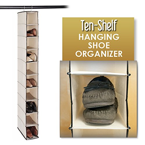Stylishly Stored Ten-Shelf Canvas Hanging Shoe Organizer