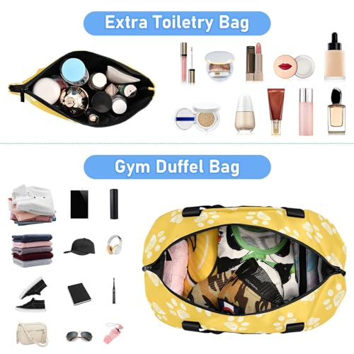 ALAZA Dog Paw Yellow Gym Bag Sports Duffel Bag with Shoes Compartment, Overnight Weekender Travel Tote Bag for Women Men Trip College4