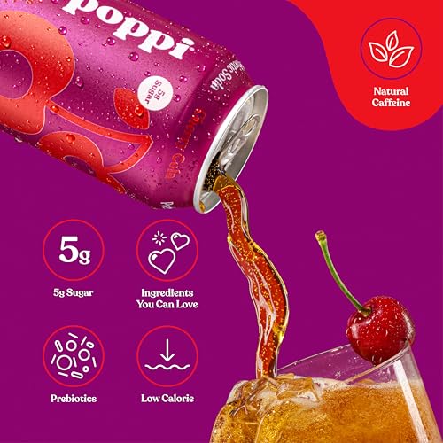 Image of Poppi Prebiotic Soda, Sparkling Water & Fruit Juice, Cherry Cola, 12 Oz, 12 Pack