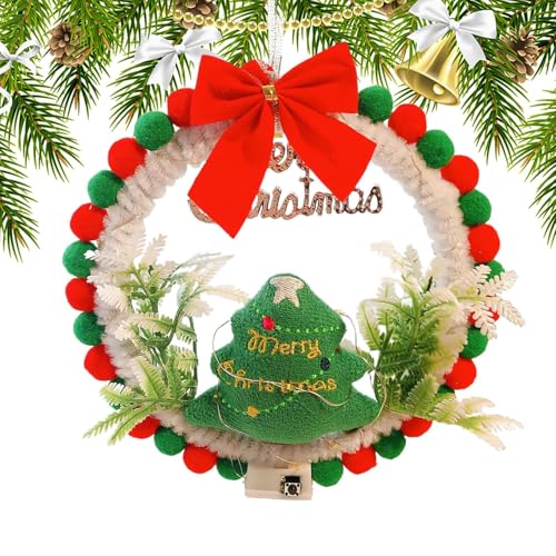 Kits para Hacer Coronas De Navidad para Adultos | Conjunto Manualidades Hecho A Mano con Luz LED,Corona Decorativa | para Actividades Familiares Dueños Casa Puerta Principal Fiestas Invierno Exterior