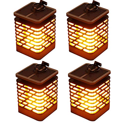 MYY Solar Flame Lights Hanging Lantern 75Leds Path Lighting Dancing Flames Flicking JQ307W Night Light for Garden Patio Lawn Porch Yard(4Pack)