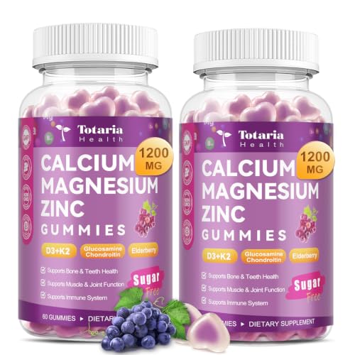 2 PCS Totaria Sugar Free Calcium Citrate Magnesium Zinc Gummies for Women Men with D3 Boron B12 Ashwagandha 19-in-1 Ultimate Absorption Calcium 1200 mg Supplements for Bone Muscle Calm Vegan