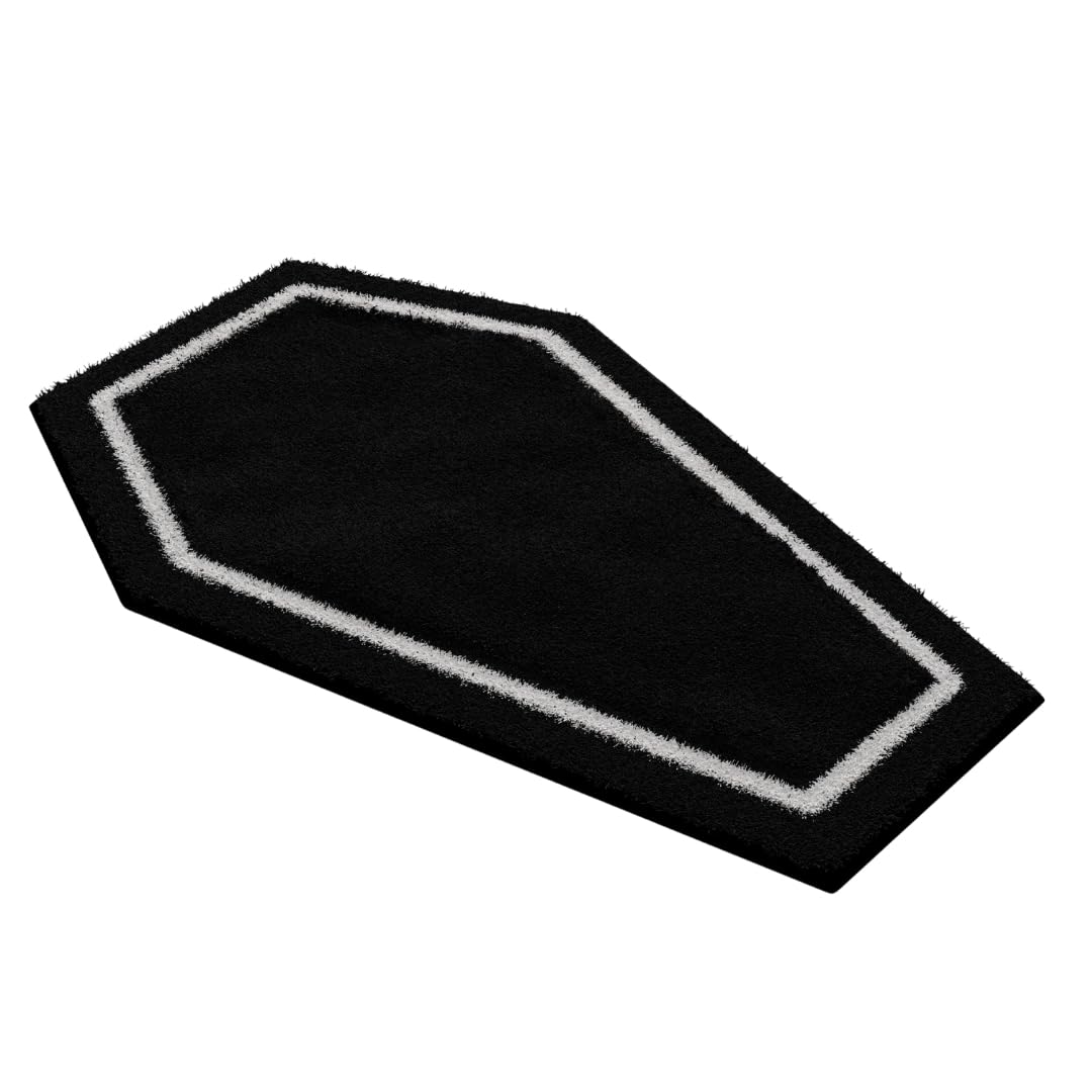 WITTIZA Sarg-Badematte – schwarz-weißer Gothic-Badezimmerteppich, rutschfeste, schnell trocknende Mikrofaser, weicher Plüsch für Halloween-Dekor und Gothic-Zuhause, maschinenwaschbar, 81,3 x 50,8 cm
