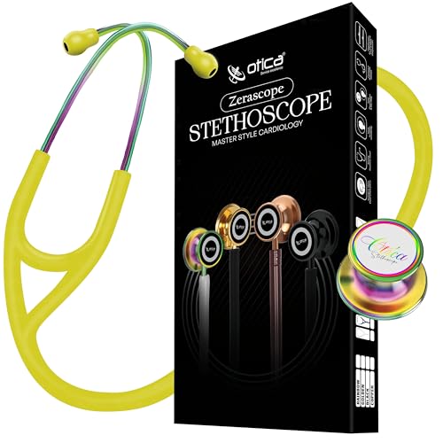 Image of OTICA Double-Sided Stainless Steel Master Style Cardiology Stethoscope Exceptional Acoustic Rainbow /Kaleidoscope Finish Chestpieces-Headset for Medical Professionals | Flexible Tubing & Soft Sealing Eartips | For Doctor,Nurse,Vet,Medical Student (Yellow)