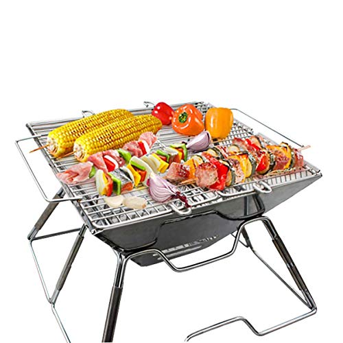 Edelstahl Barbecue Grill Raucher Holzkohle Grill, Faltenrangierbarer Grill Für Familiengarten Outdoor-Kochen Wandern Picknicks Camping Barbecue
