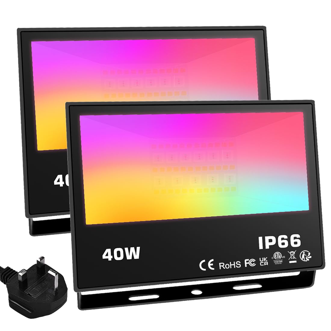 Sponsored Ad – LED Floodlight Outdoor 40W 4000LM, Bluetooth Flood Lights with APP Control, RGB Colour Changing - Warm White -Timing - Scene, IP66 Waterproof, UK 3-Plug, 2 Pack