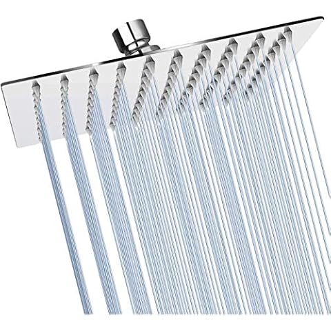 GGStudy 6 Inch Square Stainless Steel High Pressure Shower Head Rain Shower Head Chrome Ultra-Thin Design Cover
