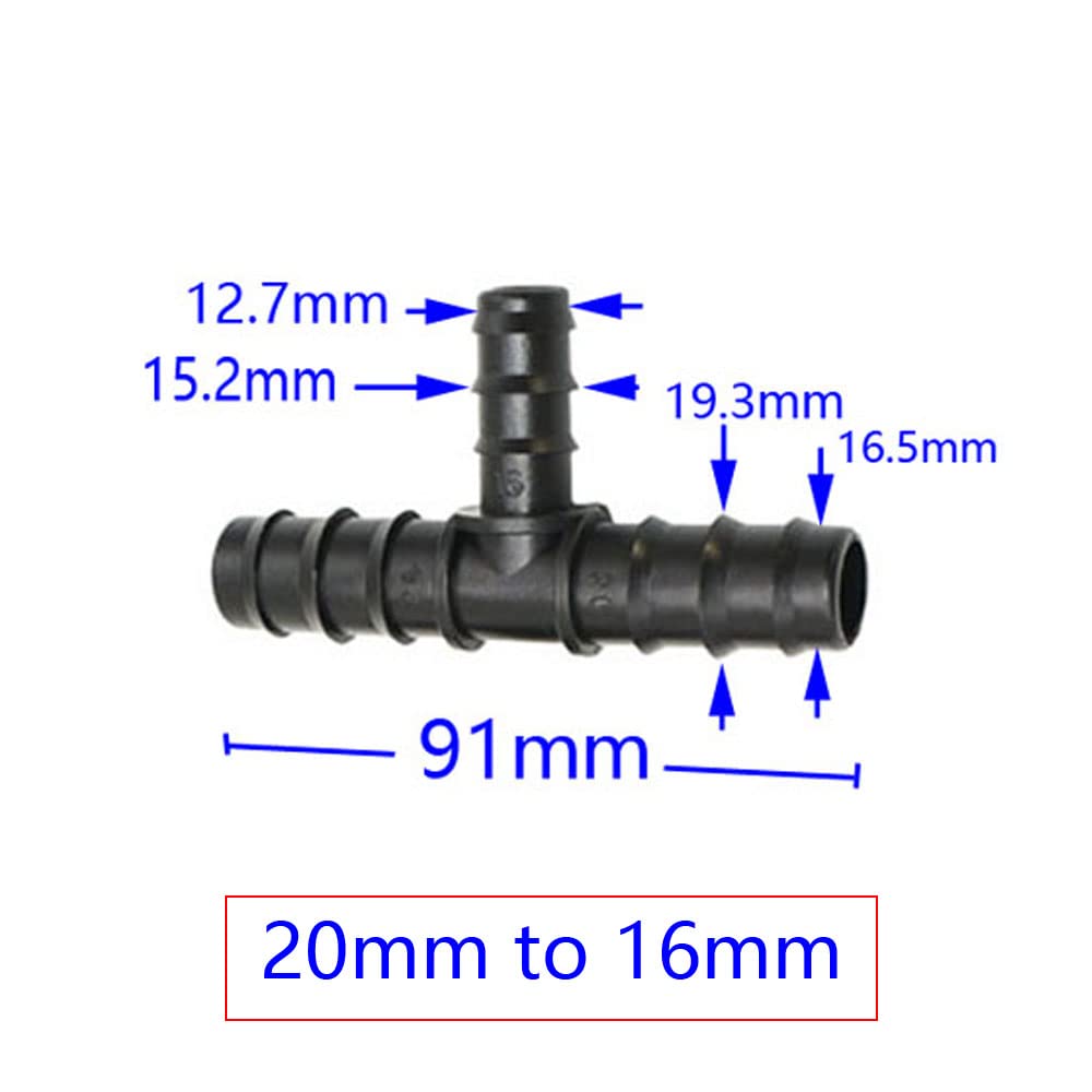 30 Piezas de Reductor de Manguera de jardín en Forma de T de 25 mm a 20 mm a 16 mm, Conector de púas en T de 1", 3/4" y 1/2" for Manguera, Divisor de Agua(20mm to 16mm)